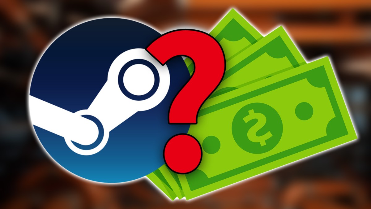 Das Steam Logo, ein Fragezeichen und ein paar Geldscheine.