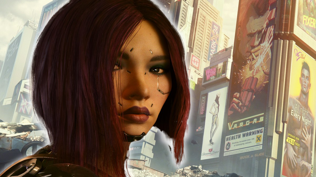 Artwork aus Cyberpunk 2077. Im Vordergrund ist ein Charakter aus dem DLC Phantom Liberty zu sehen.