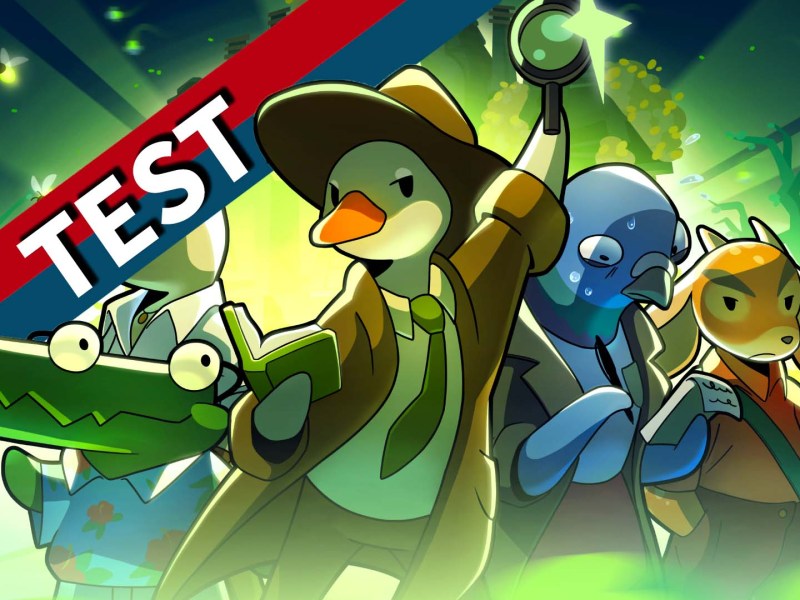 Das Artwork von Duck Detective 2 mit rot-blauem Banner.