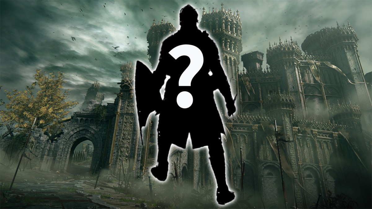 Ein Screenshot von Elden Ring mit schwarzer Silhouette und weißem Fragezeichen.