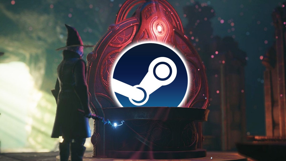 Screenshot aus Update 6 von Enshrouded. Versehen mit dem Logo von Steam.