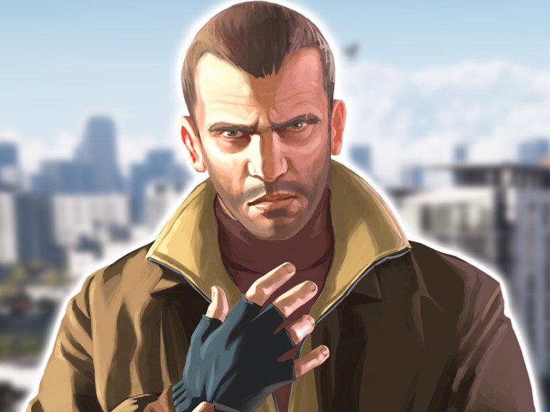Niko Bellic aus GTA 4 im Vordergrund eines Screenshots aus GTA 6.