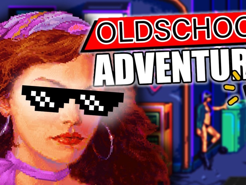 Eine Bildmontage zum Videospiel Neon Hearts City, auf dem Elaine Marley aus Monkey Island zu sehen ist.