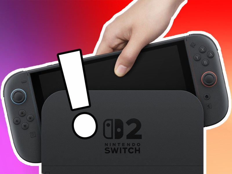 Bild der Nintendo Switch 2 in der Docking-Station mit einem Ausrufezeichen