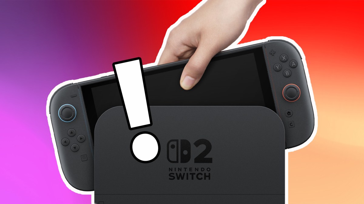 Bild der Nintendo Switch 2 in der Docking-Station mit einem Ausrufezeichen