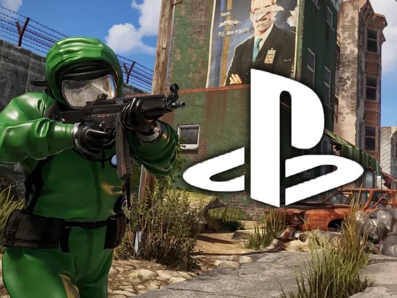 Screenshot aus dem Spiel Rust mit dem PlayStation-Logo