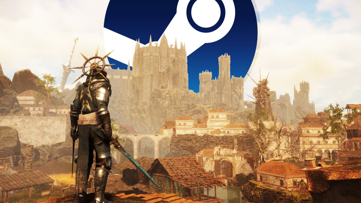 Screenshot aus Tainted Grail: The Fall of Avalon. Im Hintergrund ist das Steam Logo eingefügt.
