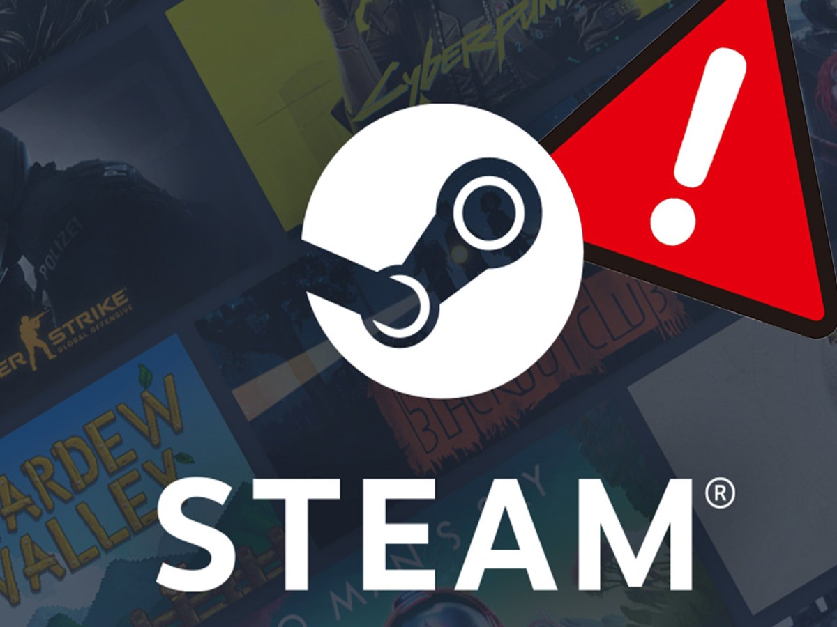 Screenshot von Steam versehen mit einem roten Warndreieck und einem weißen Ausrufezeichen.