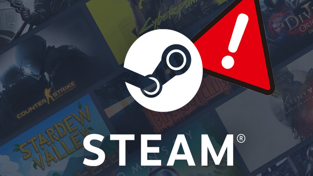 Screenshot von Steam versehen mit einem roten Warndreieck und einem weißen Ausrufezeichen.