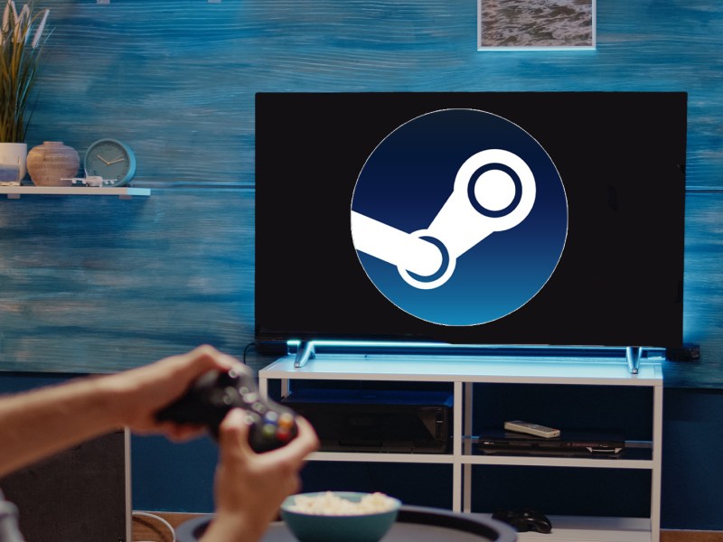 Steam Logo auf einem Fernseher