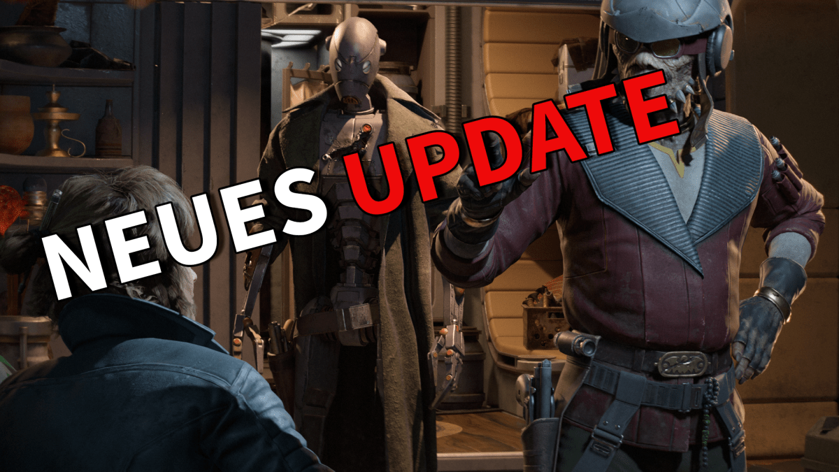 Screenshot aus Star Wars Outlaws versehen mit dem Schriftzug 