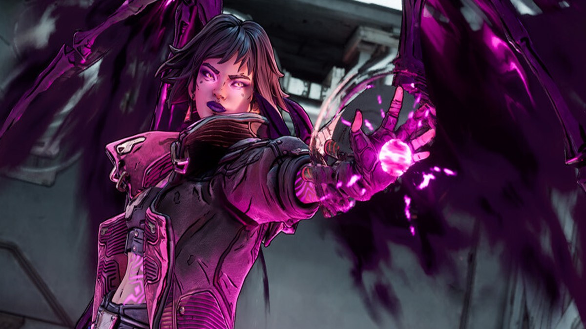 Screenshot aus Borderlands 4. Ein Charakter, die Sirene, steht im Vordergrund.