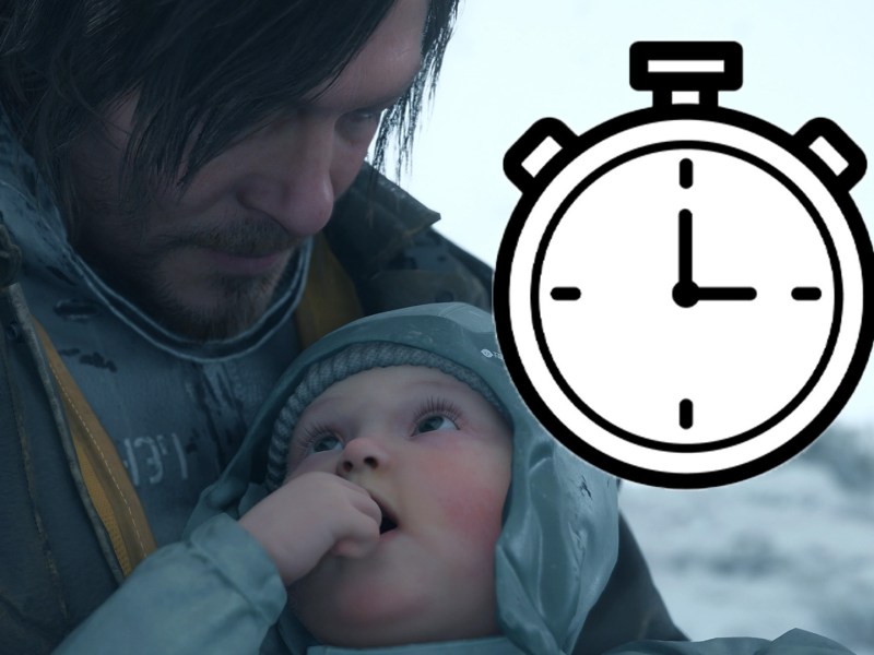 Ein Bild von Death Stranding 2 mit einer Stoppuhr darauf.
