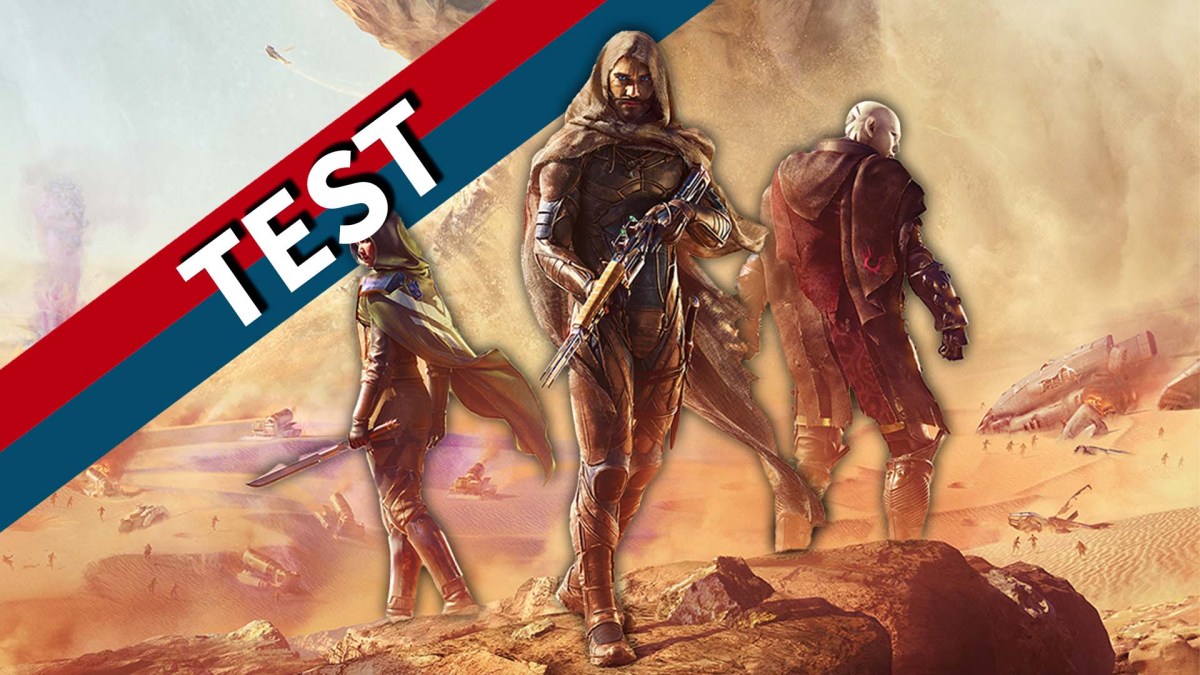 Ein Screenshot von Dune Awakening mit rot-blauem Banner.