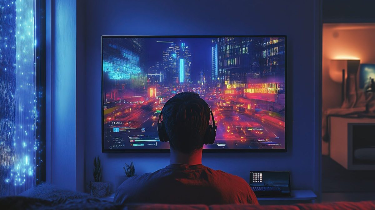 Person vor einem Gaming-Fernseher