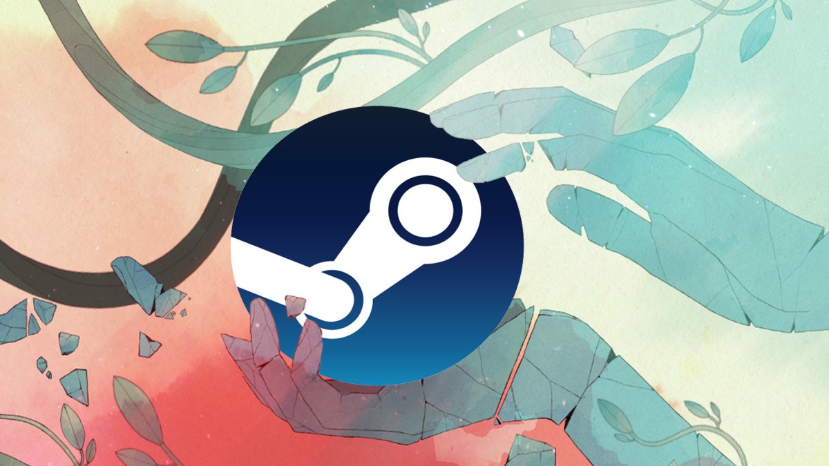 Screenshot aus dem Spiel Gris. Versehen mit dem Logo von Steam.