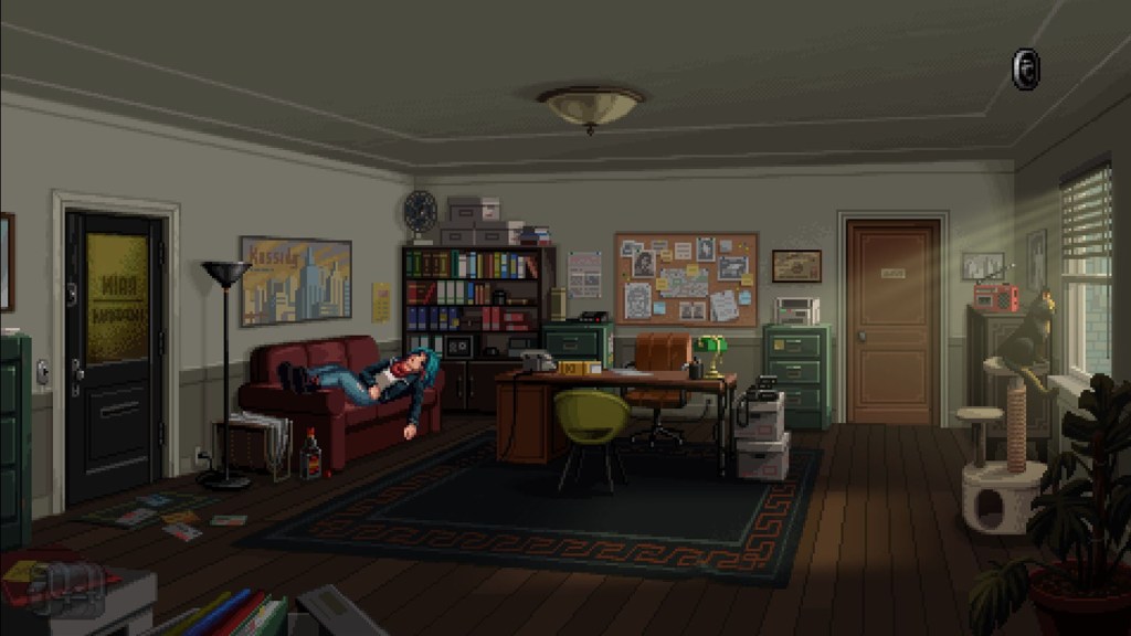 Ein Screenshot aus dem Videospiel Kathy Rain 2: Soothsayer. 