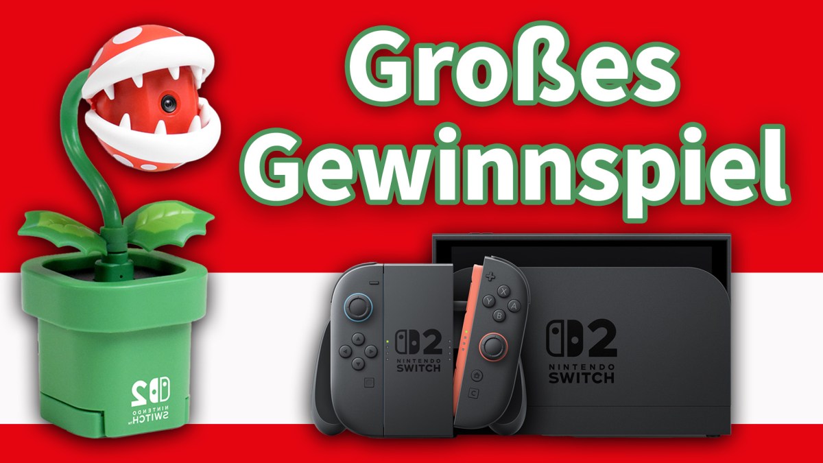 Eine Collage mit einer Nintendo Switch 2 und der Piranha-Pflanze-Kamera.