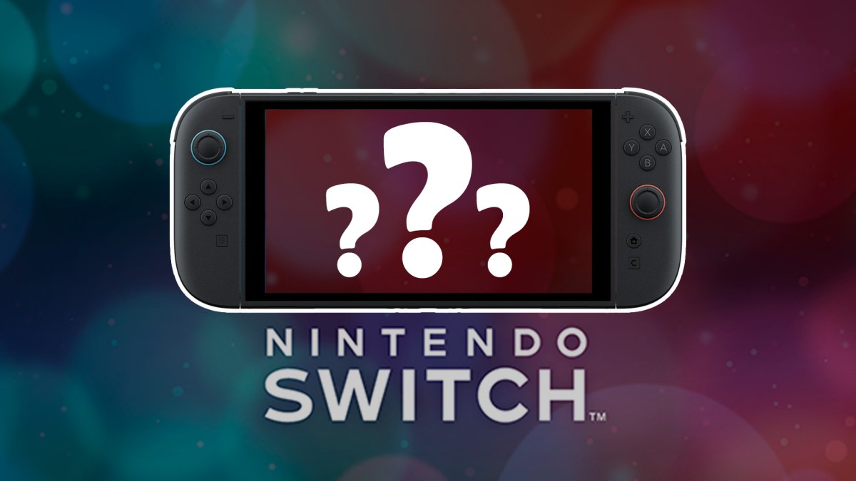 Eine Nintendo Switch 2 mit drei Fragezeichen auf dem Bildschirm und dem Namen der Konsole