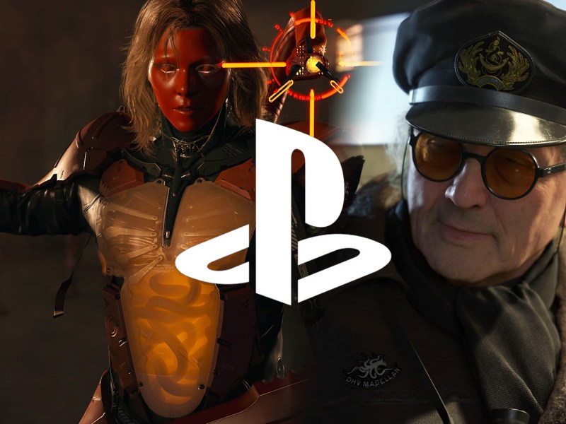 Screenshot-Collage aus Death Stranding 2. In der Mitte ist das Logo der PlayStation zu sehen.