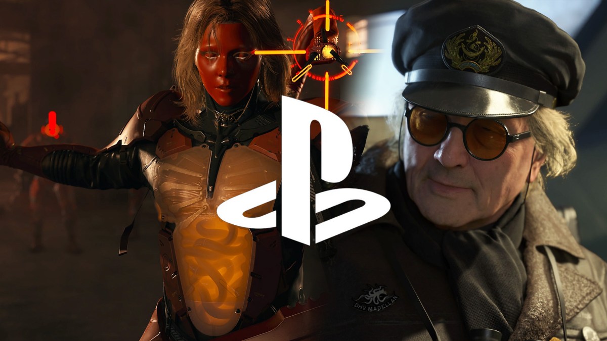 Screenshot-Collage aus Death Stranding 2. In der Mitte ist das Logo der PlayStation zu sehen.
