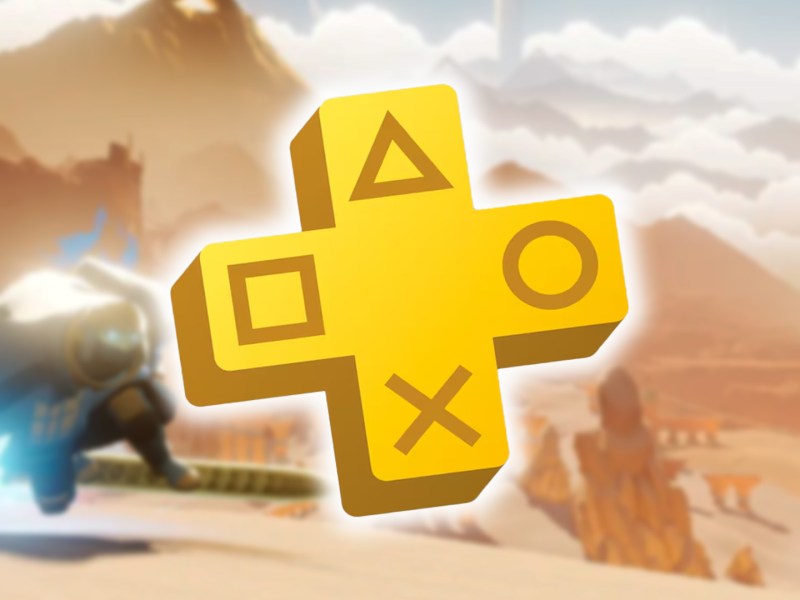Screenshot aus Sword of the Sea. Davor das Logo von PS Plus.