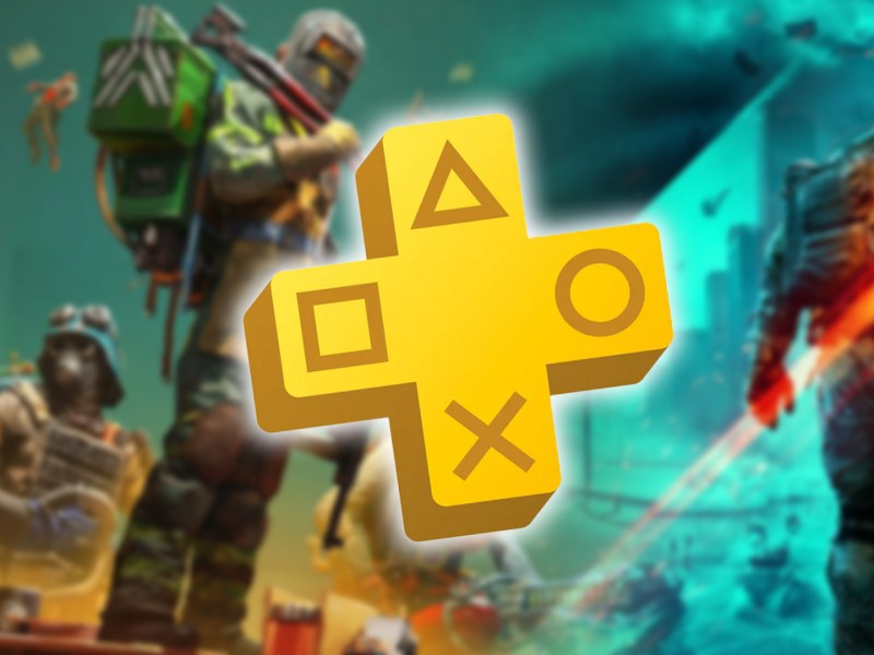 Screenshot-Collage aus FBC: Firebreak und Battlefield 2042. Davor das Logo von PS Plus.