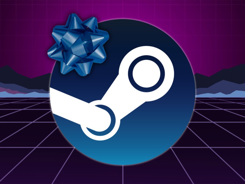 Steam-Logo mit einer Geschenkschleife