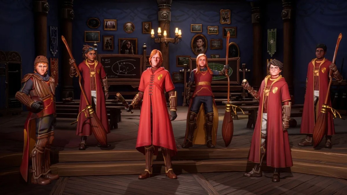 Screenshot aus Harry Potter: Quidditch Champions mit einem Gryffindor-Team
