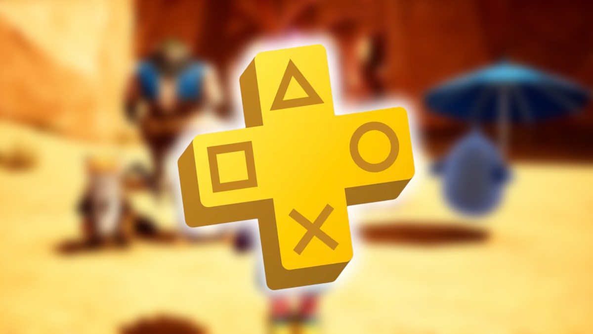 Screenshot aus Sand Land. Davor das Logo von PlayStation Plus.