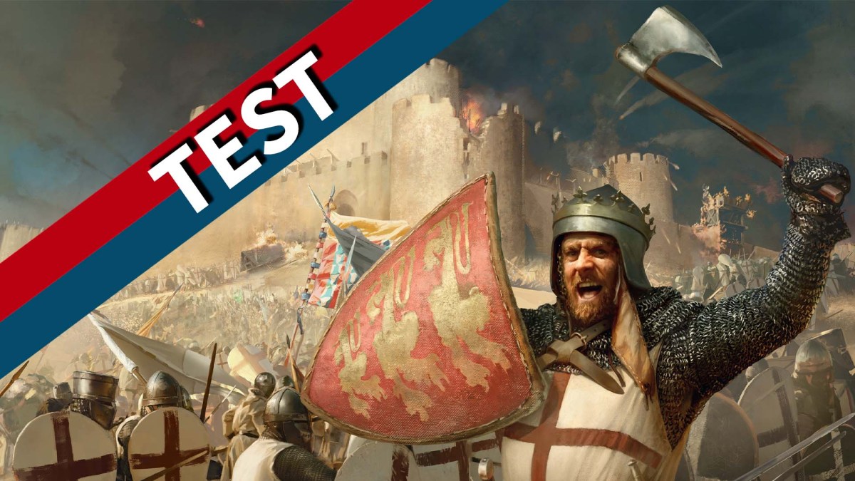 Ein Artwork von Stronghold Crusader Definitive Edition mit dem rot-blauen Testbanner.