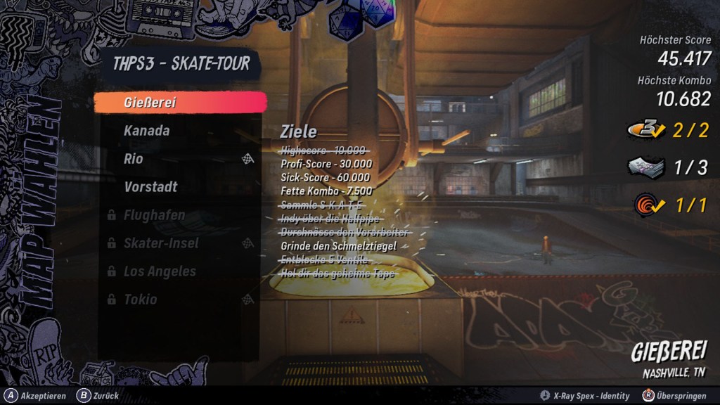 Screenshot aus Tony Hawk's Pro Skater 3+4 Aufgaben eines Levels